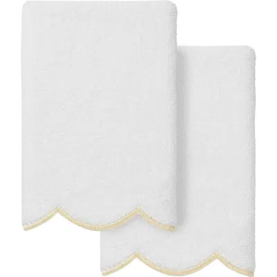 Linum Home Textiles Adornia Scallop Set Of 2 Fingertip Towels In White/ Beige