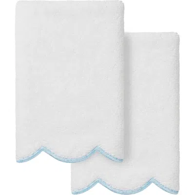 Linum Home Textiles Adornia Scallop Set Of 2 Fingertip Towels In White/ Blue