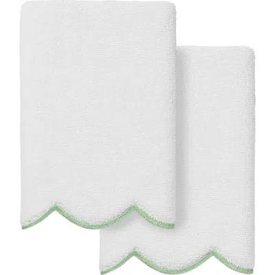 Linum Home Textiles Adornia Scallop Set Of 2 Fingertip Towels In White/ Green