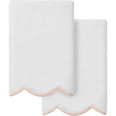 Linum Home Textiles Adornia Scallop Set Of 2 Fingertip Towels In White/ Pink