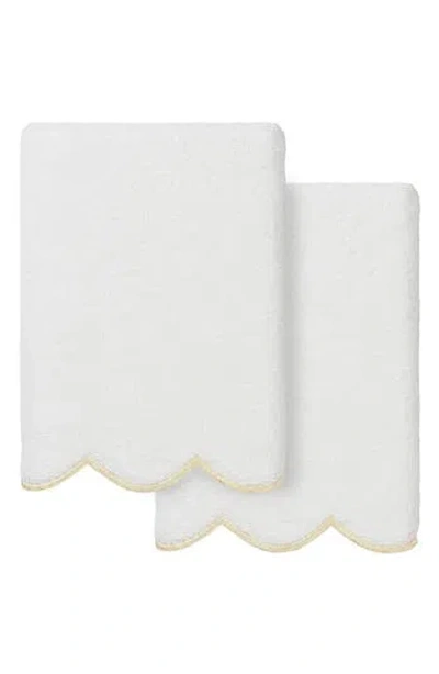 Linum Home Textiles Adornia Scallop Set Of 2 Hand Towels In White/ Beige