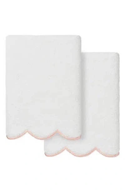 Linum Home Textiles Adornia Scallop Set Of 2 Hand Towels In White/ Pink