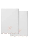 Linum Home Textiles Adornia Scallop Set Of 2 Initial Bath Towels In White/ Pink H