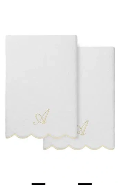 Linum Home Textiles Adornia Scallop Set Of 2 Monogram Bath Towels In White/ Beige A