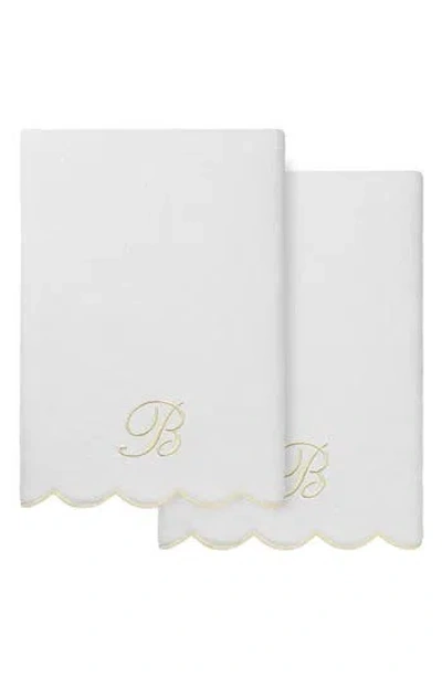 Linum Home Textiles Adornia Scallop Set Of 2 Monogram Bath Towels In White/ Beige B