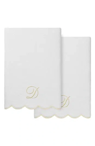 Linum Home Textiles Adornia Scallop Set Of 2 Monogram Bath Towels In White/ Beige D