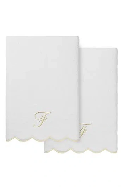 Linum Home Textiles Adornia Scallop Set Of 2 Monogram Bath Towels In White/ Beige F