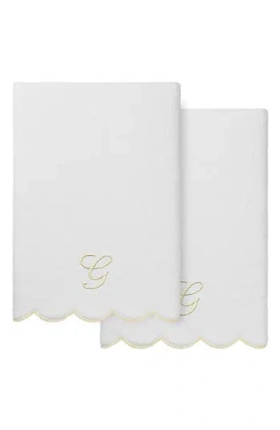 Linum Home Textiles Adornia Scallop Set Of 2 Monogram Bath Towels In White/ Beige G