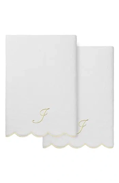 Linum Home Textiles Adornia Scallop Set Of 2 Monogram Bath Towels In White/ Beige I