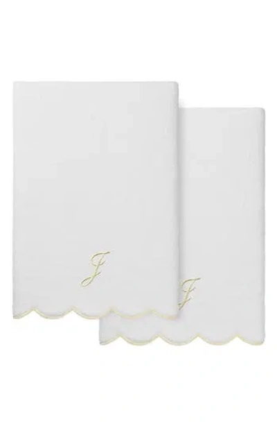 Linum Home Textiles Adornia Scallop Set Of 2 Monogram Bath Towels In White/ Beige J