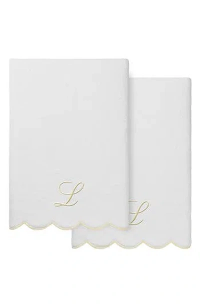 Linum Home Textiles Adornia Scallop Set Of 2 Monogram Bath Towels In White/ Beige L