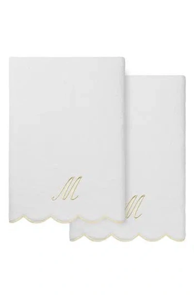 Linum Home Textiles Adornia Scallop Set Of 2 Monogram Bath Towels In White/ Beige M