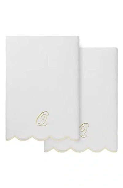 Linum Home Textiles Adornia Scallop Set Of 2 Monogram Bath Towels In White/ Beige Q