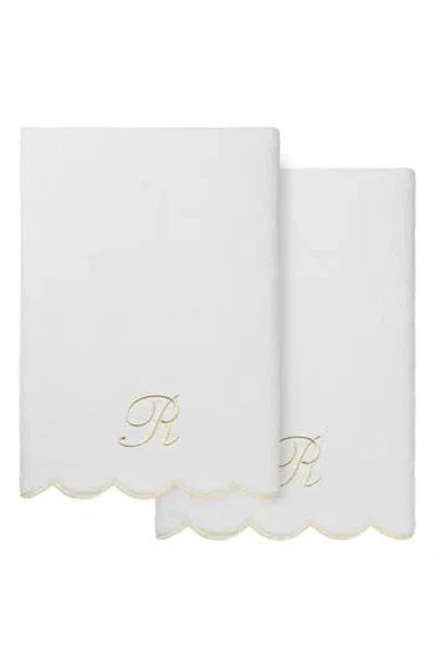 Linum Home Textiles Adornia Scallop Set Of 2 Monogram Bath Towels In White/ Beige R