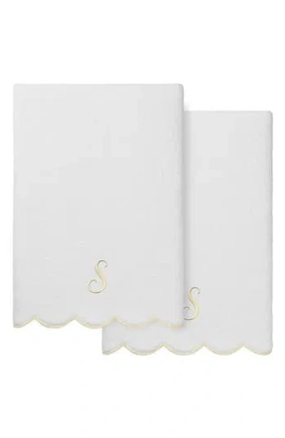 Linum Home Textiles Adornia Scallop Set Of 2 Monogram Bath Towels In White/ Beige S
