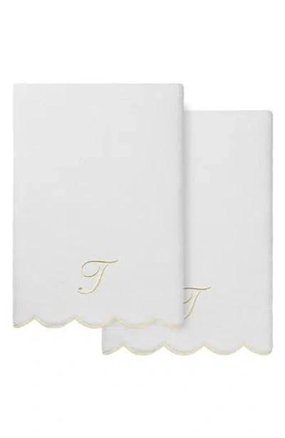 Linum Home Textiles Adornia Scallop Set Of 2 Monogram Bath Towels In White/ Beige T