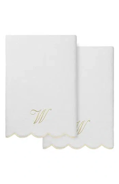 Linum Home Textiles Adornia Scallop Set Of 2 Monogram Bath Towels In White/ Beige W