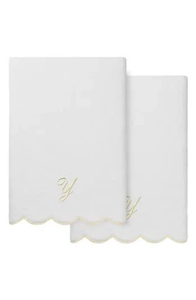 Linum Home Textiles Adornia Scallop Set Of 2 Monogram Bath Towels In White/ Beige Y