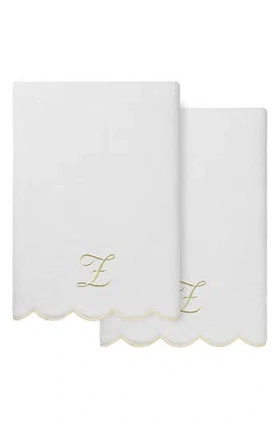 Linum Home Textiles Adornia Scallop Set Of 2 Monogram Bath Towels In White/ Beige Z