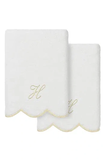 Linum Home Textiles Adornia Scallop Set Of 2 Monogrammed Hand Towels