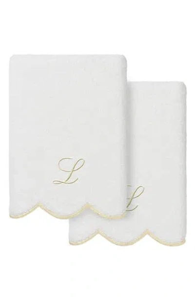 Linum Home Textiles Adornia Scallop Set Of 2 Monogrammed Hand Towels