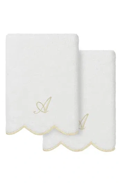 Linum Home Textiles Adornia Scallop Set Of 2 Monogrammed Hand Towels