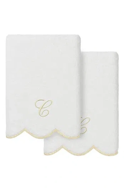 Linum Home Textiles Adornia Scallop Set Of 2 Monogrammed Hand Towels