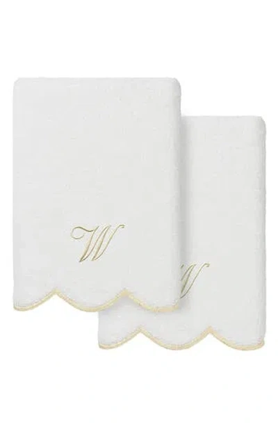 Linum Home Textiles Adornia Scallop Set Of 2 Monogrammed Hand Towels