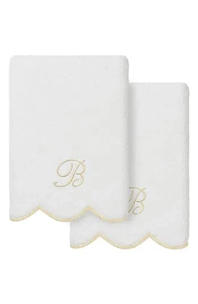 Linum Home Textiles Adornia Scallop Set Of 2 Monogrammed Hand Towels