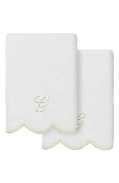 Linum Home Textiles Adornia Scallop Set Of 2 Monogrammed Hand Towels In White/ Beige G