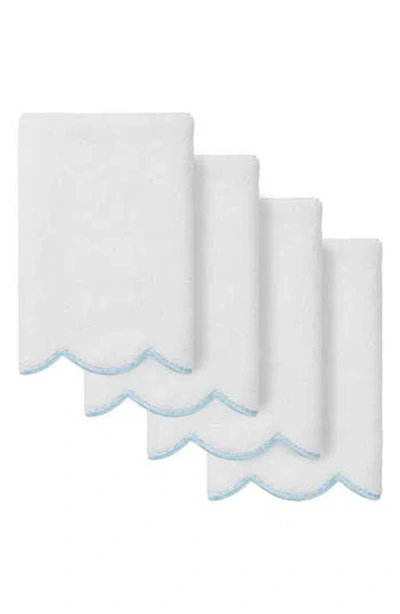 Linum Home Textiles Adornia Scallop Set Of 4 Fingertip Towels In White/ Blue