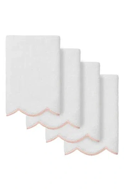 Linum Home Textiles Adornia Scallop Set Of 4 Fingertip Towels In White/ Pink