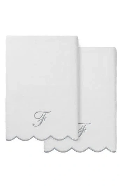 Linum Home Textiles Adornia Scalloped 2-piece Personalized Bath Towel Set In White