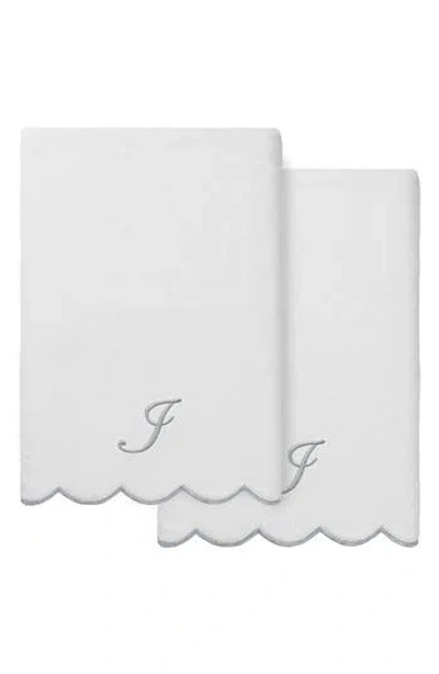 Linum Home Textiles Adornia Scalloped 2-piece Personalized Bath Towel Set In Gray