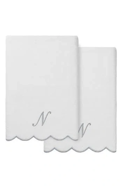 Linum Home Textiles Adornia Scalloped 2-piece Personalized Bath Towel Set In White