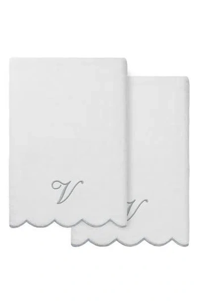 Linum Home Textiles Adornia Scalloped 2-piece Personalized Bath Towel Set In White