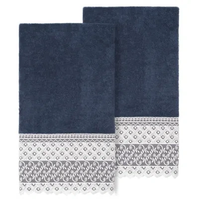 Linum Home Textiles Aiden 2 Piece Turkish Cotton Bath Towel Set In Navy