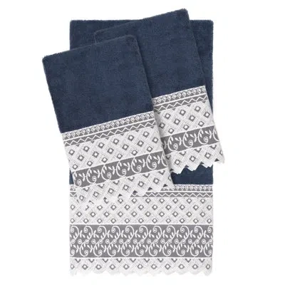 Linum Home Textiles Aiden 3 Piece Turkish Cotton Towel Set In Navy