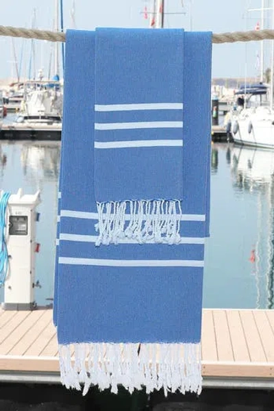 Linum Home Textiles Alara Turkish Pestemal Beach Towel 2-piece Set In Blue