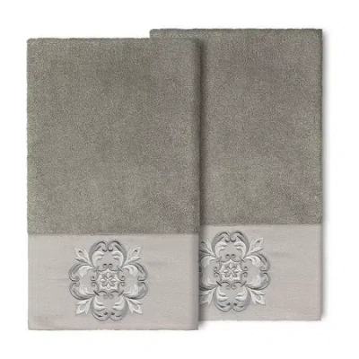 Linum Home Textiles Alyssa Embellished 2-pc. Embellished Medallion Bath Towel In Gray