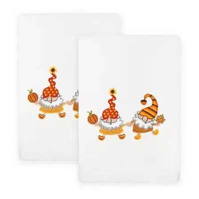 Linum Home Textiles Autumn Gnomes Embroidered 2-pc. Hand Towel In White