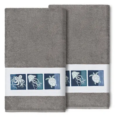 Linum Home Textiles Ava 2 Piece Turkish Cotton Bath Towel Set In Dark Gray