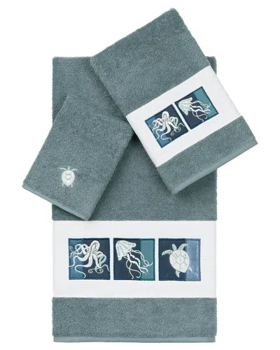 Linum Home Textiles Ava Turkish Cotton 3pc Embellished Towel Set In Blue