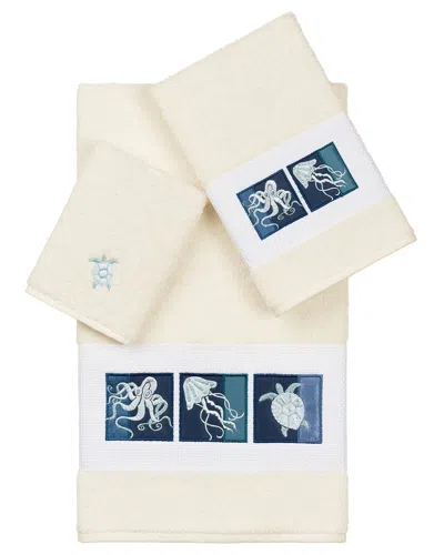 Linum Home Textiles Ava Turkish Cotton 3pc Embellished Towel Set In Animal Print