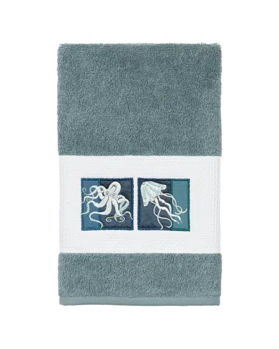 Linum Home Textiles Ava Turkish Cotton Embellished Hand Towel In Blue