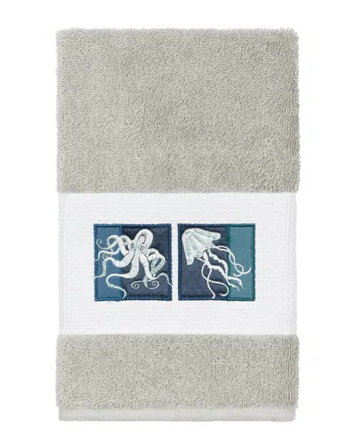 Linum Home Textiles Ava Turkish Cotton Embellished Hand Towel In Gray