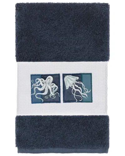 Linum Home Textiles Ava Turkish Cotton Embellished Hand Towel In Blue