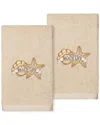 Linum Home Textiles Beach Life - Embroidered Luxury 100% Turkish Cotton Hand Towels (set Of 2) In Sand