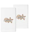 Linum Home Textiles Beach Life - Embroidered Luxury 100% Turkish Cotton Hand Towels (set Of 2) In White