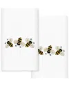 Linum Home Textiles Bee Dance Embroidered Luxury 100% Turkish Cotton Hand Towels (set Of 2) In White